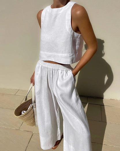 Clazina | Dames Set – Tweedelige Zomeroutfit met Crop Top en High-Waist Broek