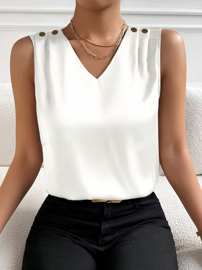Karin | Dames Tanktop – Effen V-Hals Top met Knoopdetails en Luchtige Pasvorm voor de Zomer