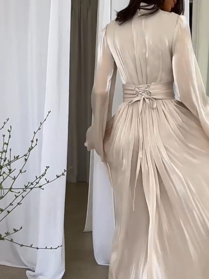 Vela | Dames Maxi-jurk met Strikceintuur – Jurk in Elegant, Soepelvallend Design