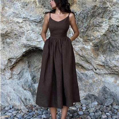 Margje | Zomerjurk Dames met Tie-Shoulder Bandjes en Volumineuze Rok voor Elegante Look