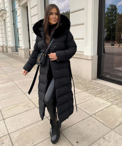 Eleva’s Buff Coat | Dames lange winterjas met capuchon en tijdloze elegantie