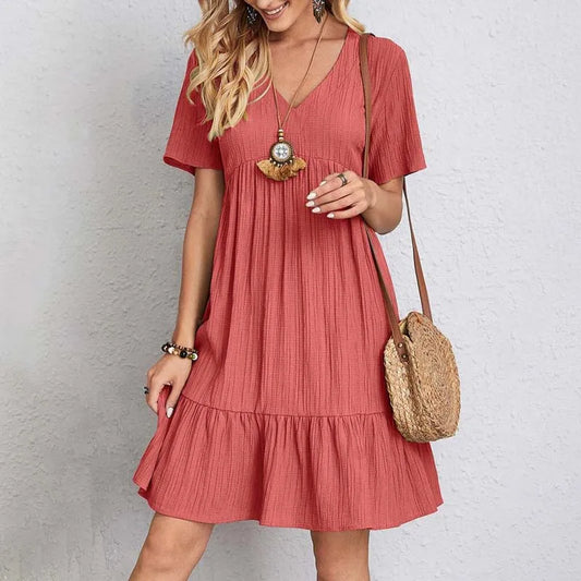 Yelena | Mini Jurk Dames – Casual V-hals en A-lijn Silhouet voor Comfort en Stijl