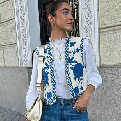 Nerea | Dames Gilet met Bloemenmotief – Luchtig, Romantisch en Veelzijdig voor de Zomer