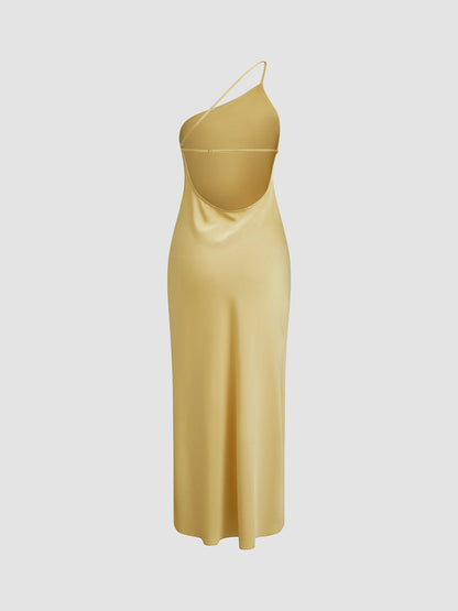 Anne | Zijdezachte One-Shoulder Slip Dress Dames – Midi Jurk met Satijnlook en Splitdetail