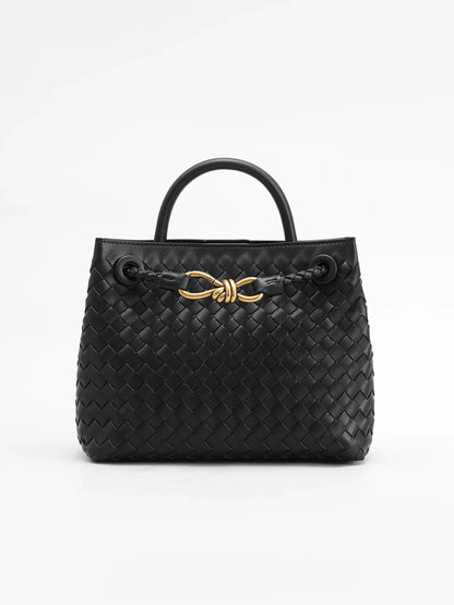 Cato Vlechtwerk Tas | Handgemaakte dames handtas van vegan leer met gouden details
