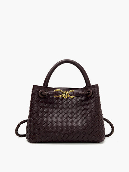 Cato Vlechtwerk Tas | Handgemaakte dames handtas van vegan leer met gouden details