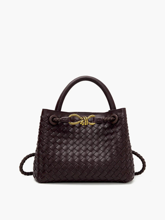 Cato Vlechtwerk Tas | Handgemaakte dames handtas van vegan leer met gouden details