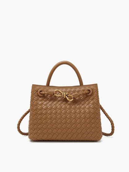 Cato Vlechtwerk Tas | Handgemaakte dames handtas van vegan leer met gouden details