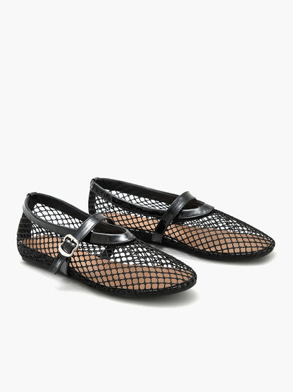 Zwarte Netstof Ballerina's | Dames Schoenen met Trendy Gaasdesign