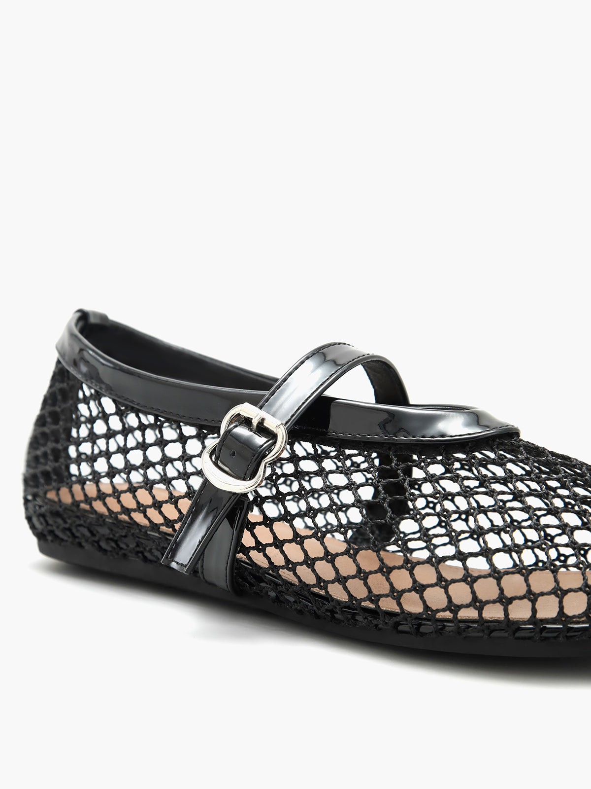 Zwarte Netstof Ballerina's | Dames Schoenen met Trendy Gaasdesign