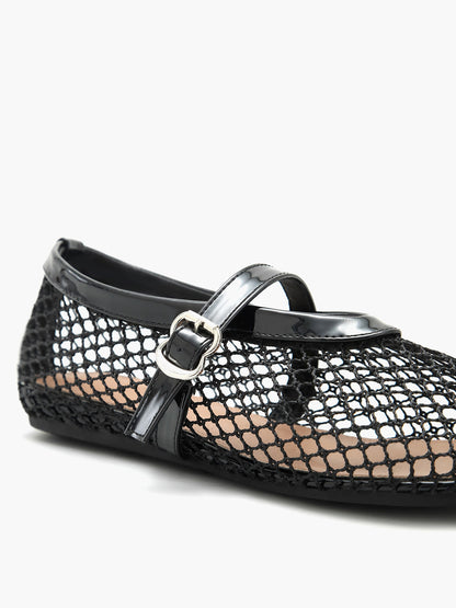 Zwarte Netstof Ballerina's | Dames Schoenen met Trendy Gaasdesign