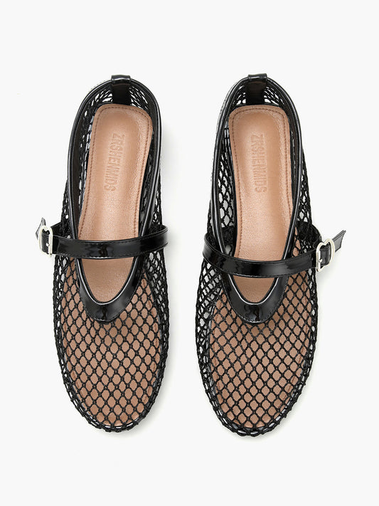 Zwarte Netstof Ballerina's | Dames Schoenen met Trendy Gaasdesign