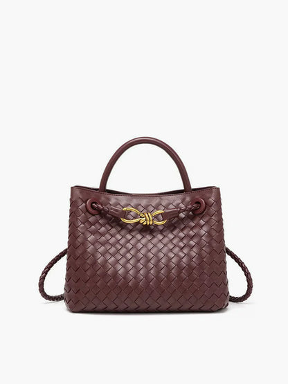 Cato Vlechtwerk Tas | Handgemaakte dames handtas van vegan leer met gouden details