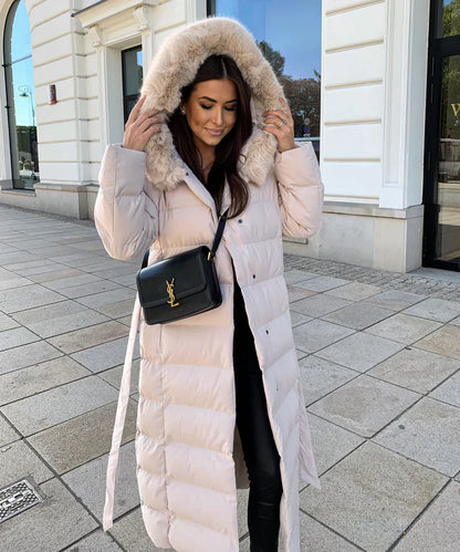 Eleva’s Buff Coat | Dames lange winterjas met capuchon en tijdloze elegantie