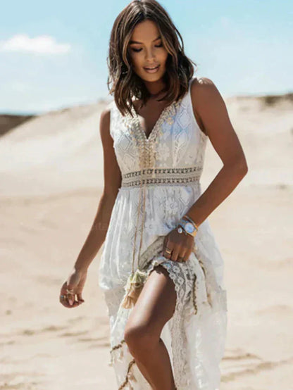 Boho Damesjurk met Kant en Getailleerde Pasvorm voor Zomerse Elegantie