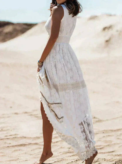 Boho Damesjurk met Kant en Getailleerde Pasvorm voor Zomerse Elegantie