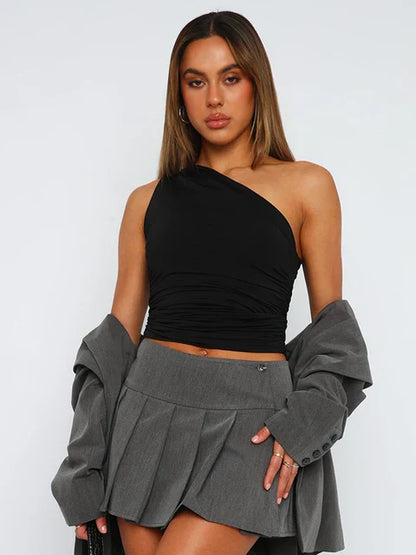 Zanna | Tanktop voor Dames – One-Shoulder Design met Open Rug en Fonkelende Stijl