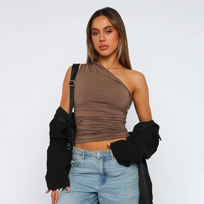 Zanna | Tanktop voor Dames – One-Shoulder Design met Open Rug en Fonkelende Stijl