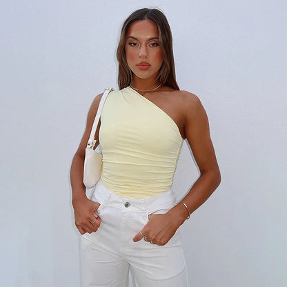 Zanna | Tanktop voor Dames – One-Shoulder Design met Open Rug en Fonkelende Stijl