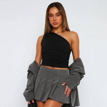 Zanna | Tanktop voor Dames – One-Shoulder Design met Open Rug en Fonkelende Stijl