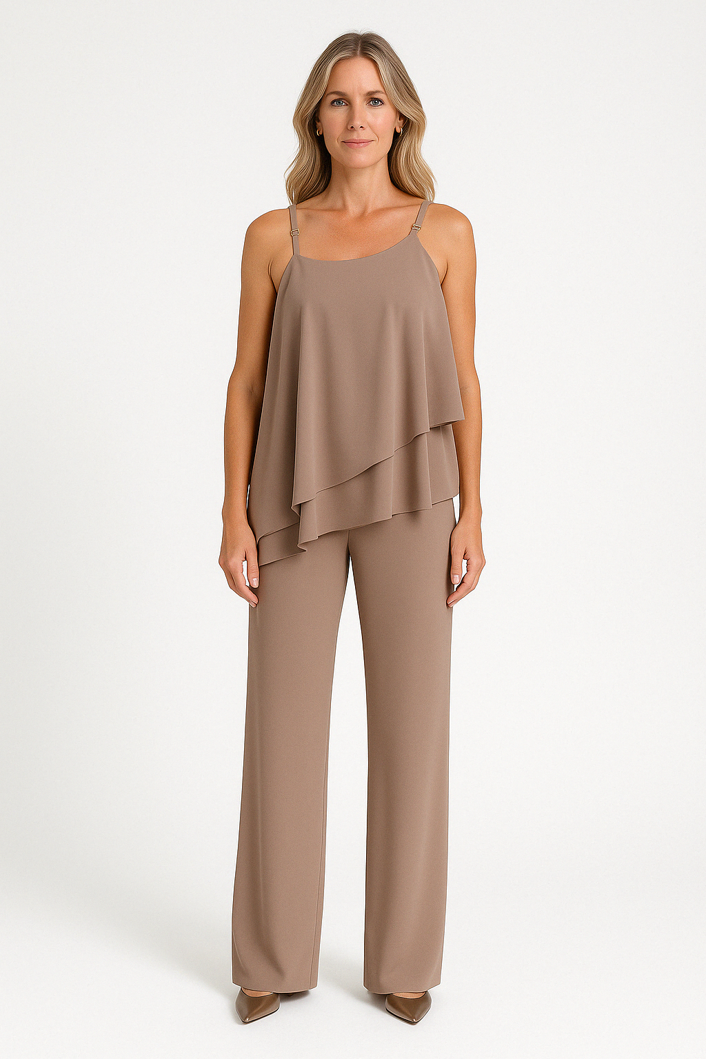 Edmée | Dames Two-Piece Set – Asymmetrische Top – Mouwloos – Luchtige Pasvorm