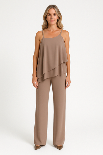 Edmée | Dames Two-Piece Set – Asymmetrische Top – Mouwloos – Luchtige Pasvorm