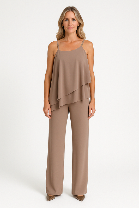Edmée | Dames Two-Piece Set – Asymmetrische Top – Mouwloos – Luchtige Pasvorm