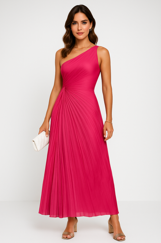 Annemarie | Dames Maxi Jurk – Eén Schouder met Ruches Taille en Cut-Out voor Elegante Avondlooks