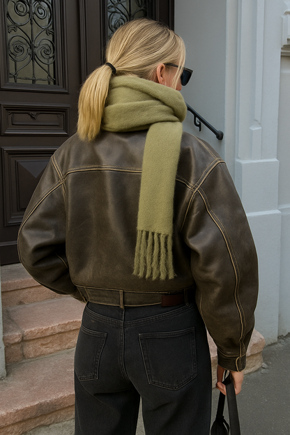 Kate Leren Jas | Vintage damesjack van PU-leer met gewassen look en relaxte pasvorm