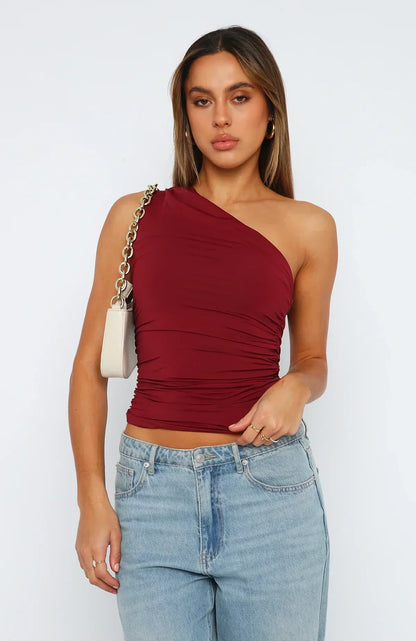 Ophelia | One-Shoulder Damestop met Gedraaid Detail – Top in Elegant en Comfortabel Design