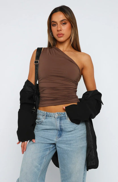 Ophelia | One-Shoulder Damestop met Gedraaid Detail – Top in Elegant en Comfortabel Design