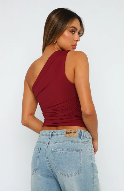 Ophelia | One-Shoulder Damestop met Gedraaid Detail – Top in Elegant en Comfortabel Design