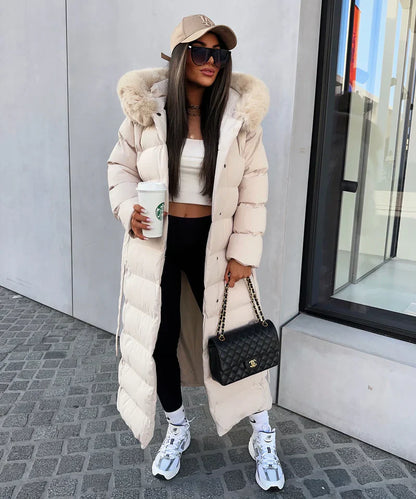 Eleva’s Buff Coat | Dames lange winterjas met capuchon en tijdloze elegantie