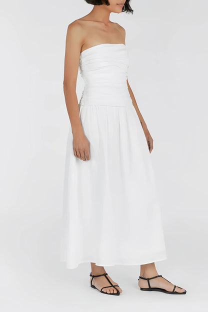 Ayla | Strapless Midi Jurk Dames – Zomerse Jurk met Luchtige Pasvorm en Trendy Look
