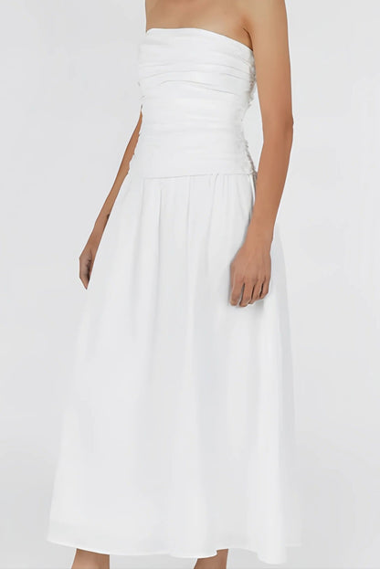 Ayla | Strapless Midi Jurk Dames – Zomerse Jurk met Luchtige Pasvorm en Trendy Look