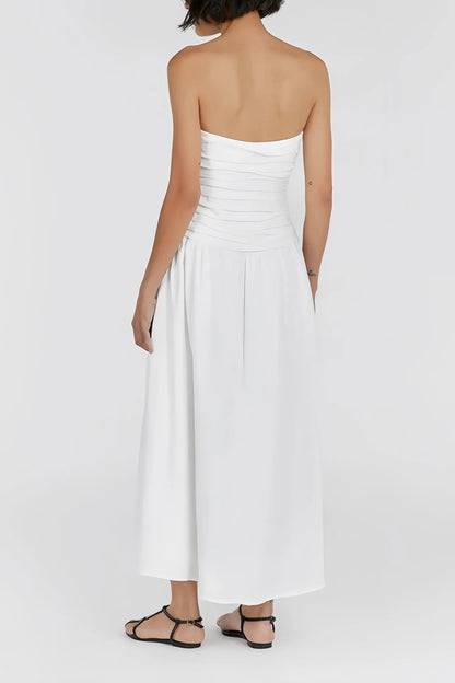 Ayla | Strapless Midi Jurk Dames – Zomerse Jurk met Luchtige Pasvorm en Trendy Look