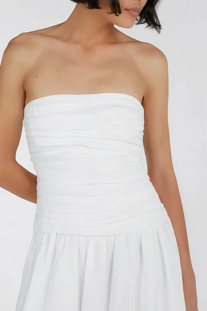Ayla | Strapless Midi Jurk Dames – Zomerse Jurk met Luchtige Pasvorm en Trendy Look