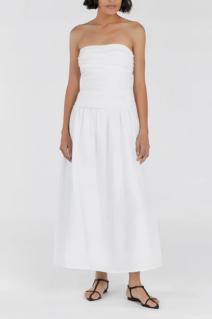 Ayla | Strapless Midi Jurk Dames – Zomerse Jurk met Luchtige Pasvorm en Trendy Look