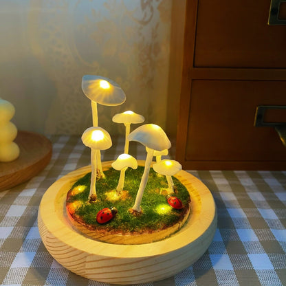 DIY Paddenstoel Lamp – Glas en Hout, Creatieve Verlichting voor Woonkamer of Slaapkamer