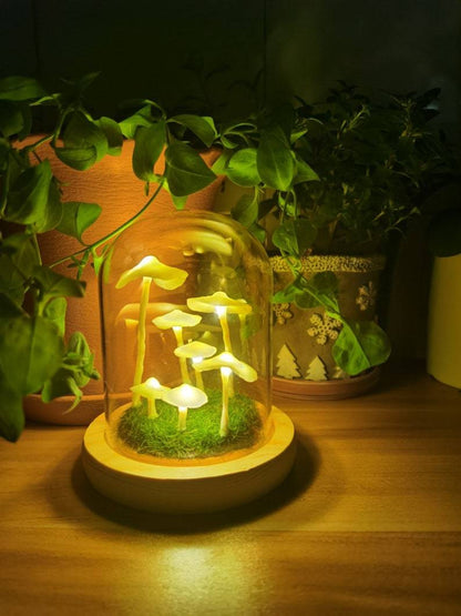 DIY Paddenstoel Lamp – Glas en Hout, Creatieve Verlichting voor Woonkamer of Slaapkamer