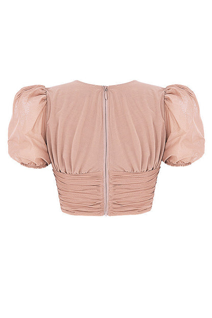 Mina | Dames Korset – Pofmouwen, Geplooid Design, Elegante Vierkante Halslijn