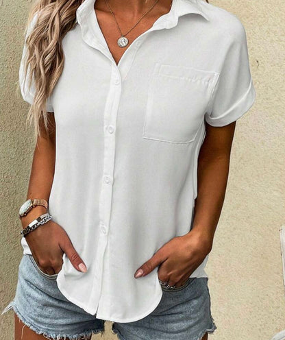 Veronique | Dames Top – Relaxed Fit, Korte Mouwen, Kraag en Knoopsluiting