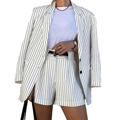 Nicolette | Dames Blazer en Short Set – Gestreept – Oversized Fit – Hoge Taille