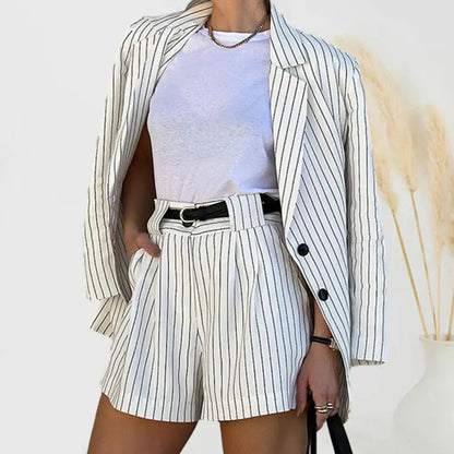 Nicolette | Dames Blazer en Short Set – Gestreept – Oversized Fit – Hoge Taille