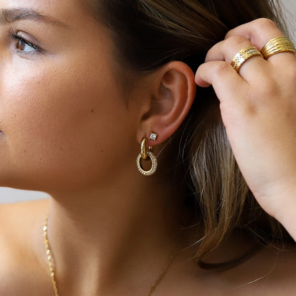 Ninthe | Dames Dubbele Hoepel Oorbellen – Elegant Gouden Design voor Moderne Luxe