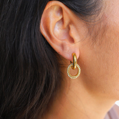 Ninthe | Dames Dubbele Hoepel Oorbellen – Elegant Gouden Design voor Moderne Luxe