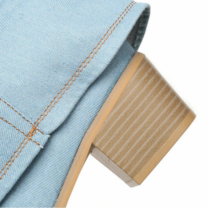 Dameslaarzen – Denim Knielaarzen met Stevige Hak en Gedurfd Design | JILL