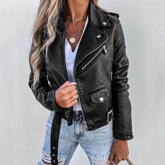 Danique Leren Bikerjack voor dames | Slank leren jack met asymmetrische rits en metalen details