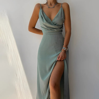 Lucienne | Spaghetti-Träger Midi-Kleed – Sexy Backless en Draperend Ontwerp voor Dames