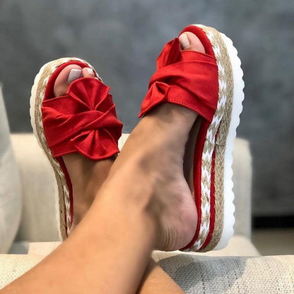 Caro | Platform Sandalen Dames – Zachte Inlegzool, Gevlochten Zool & Grote Strik